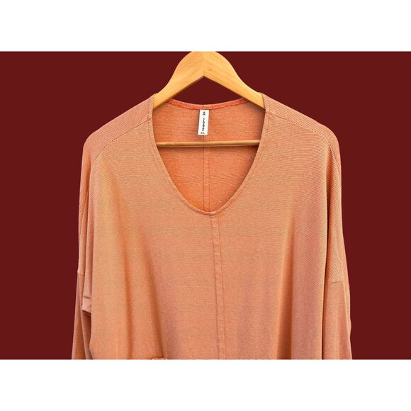 F.H. Clothing Co. Oversized Orange Stripe Long Sleeve Top Pocket Detail USA - Picture 4 of 6
